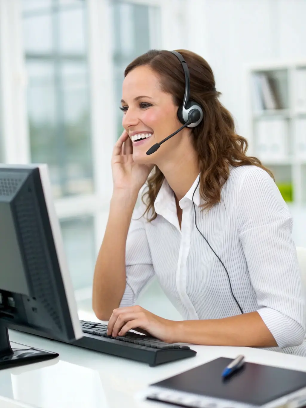 A friendly customer service representative answering a call, highlighting the company's dedication to customer satisfaction.